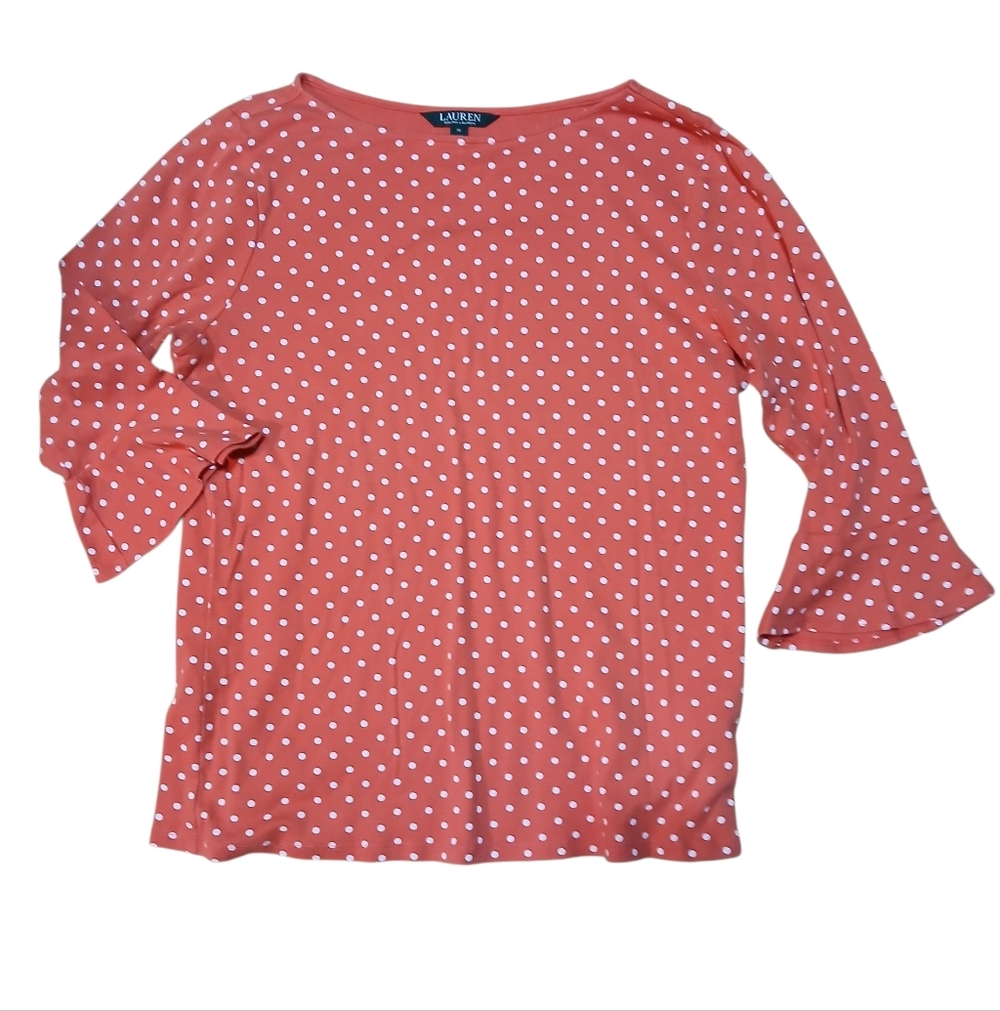 Ralph Lauren Women's Size XL Orange Polka Dot Long Sleeve Top